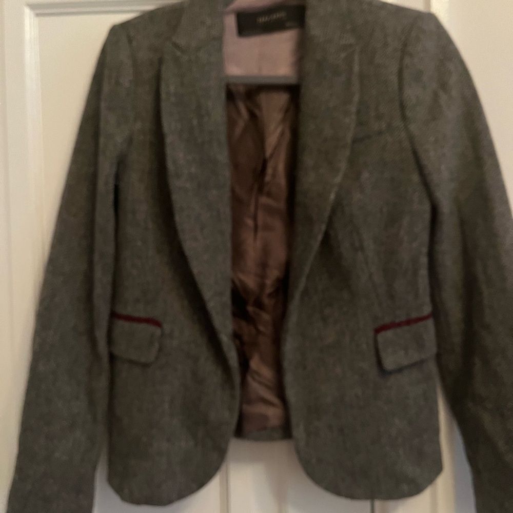 Zara Charcoal Blazer with Burgundy Accents
